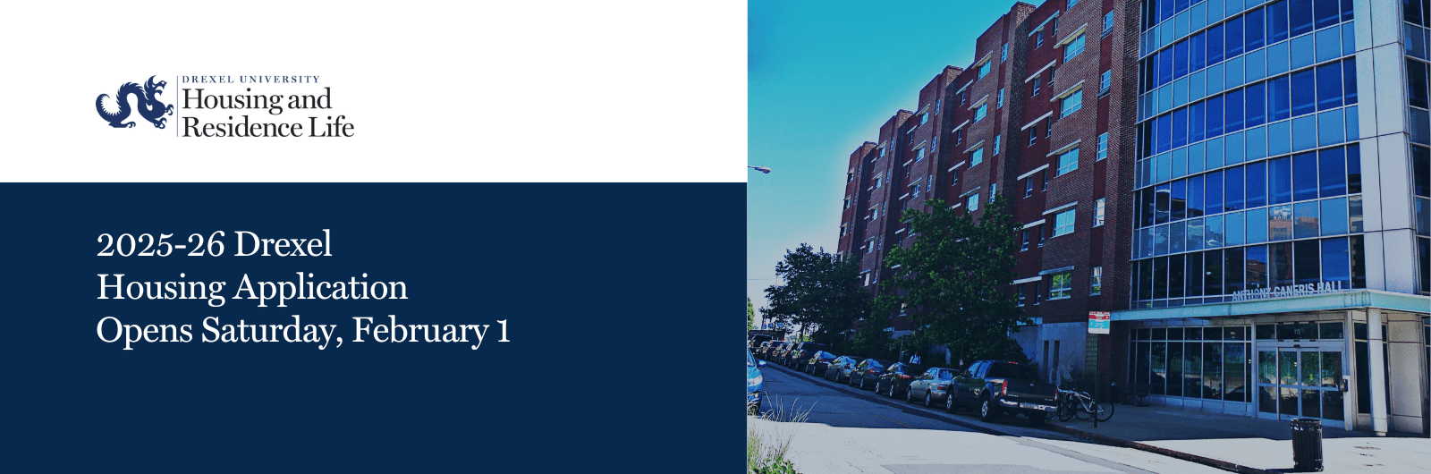 Housing Application Opens Feb 1 and picture of Caneris Hall