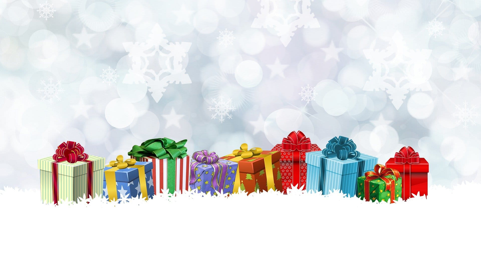 Gifts on a snowy background