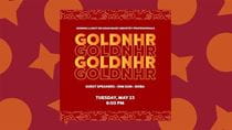 Red background with GOLDNHR graphic about event at 6 p.m. on May 23
