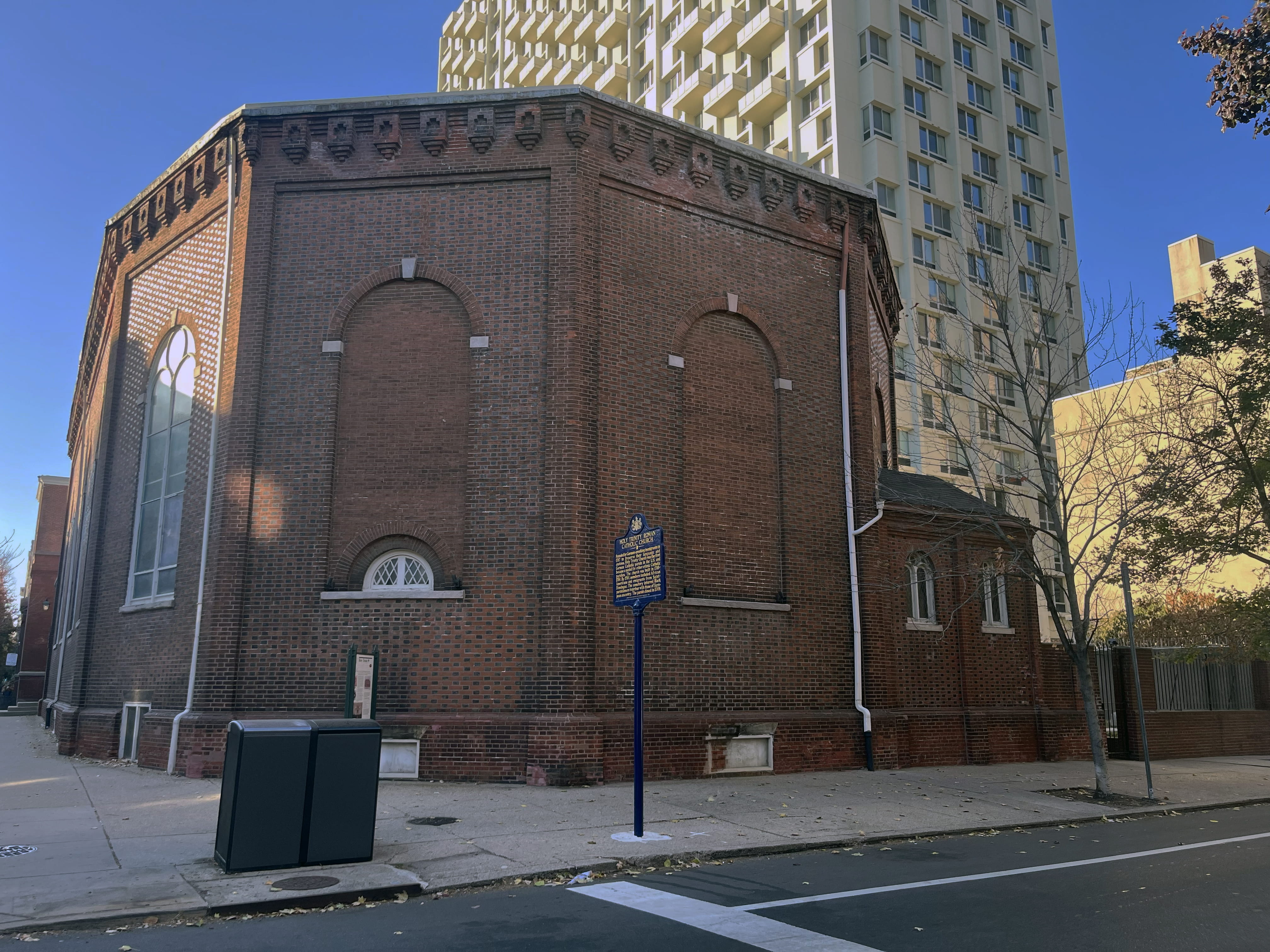 The historically protected exterior and architecture of the Holy Trinity Church.