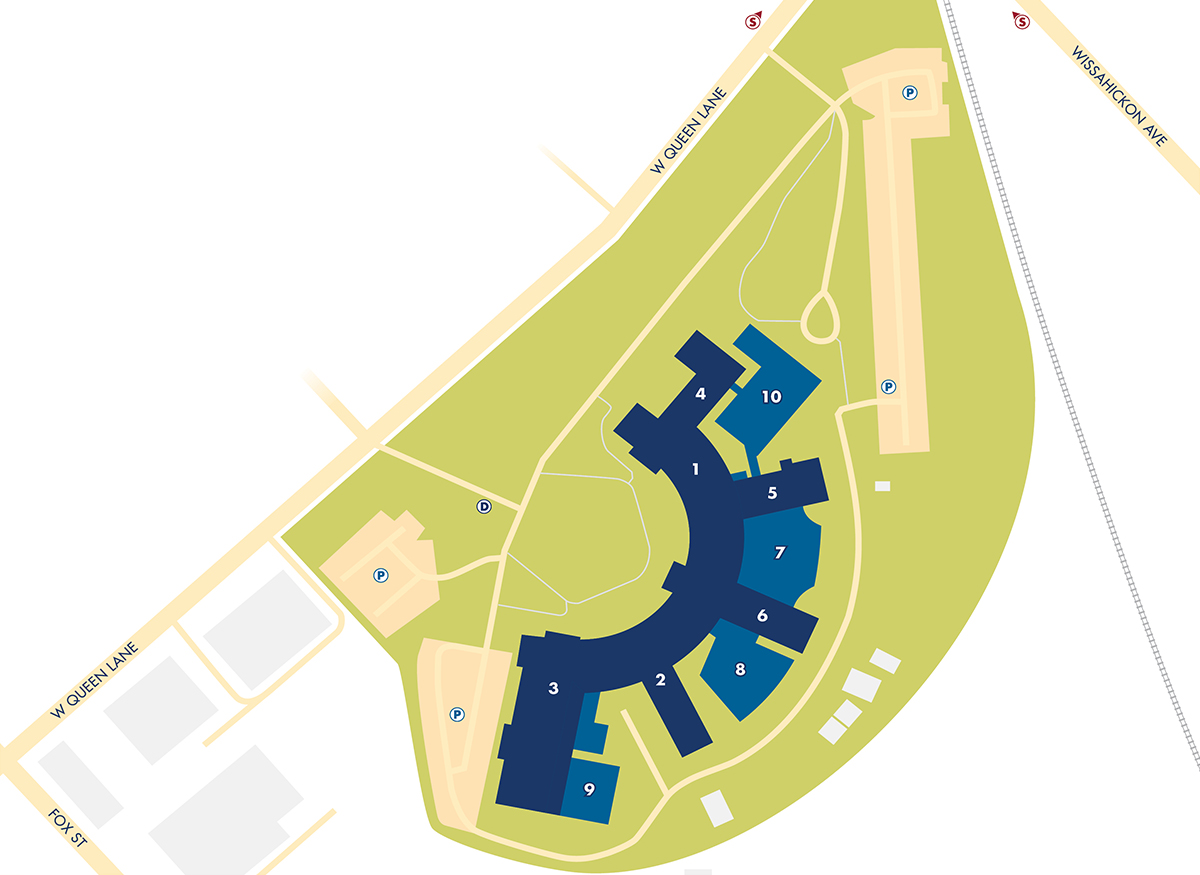 Map of Drexel's Queen Lane campus.