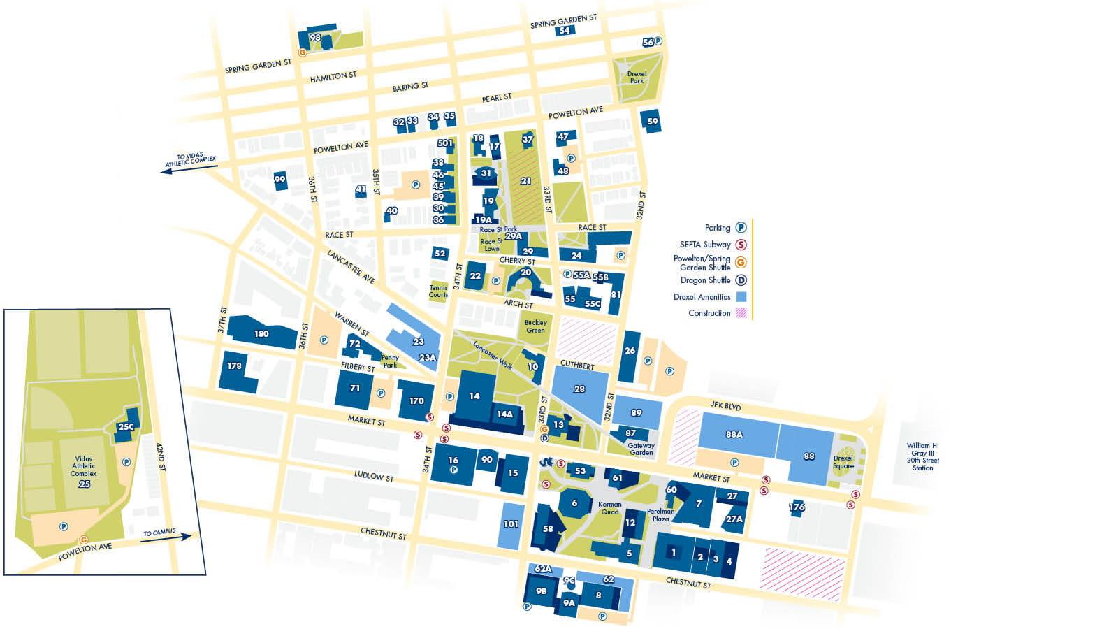 Map of Drexel&#39;s University City Campus